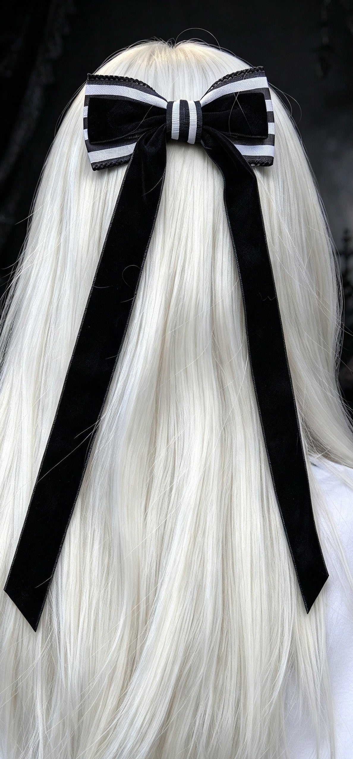 Dark Romance Layered Hair Bow Comb with Long Velvet Streamers - Gothic Hair Accessory