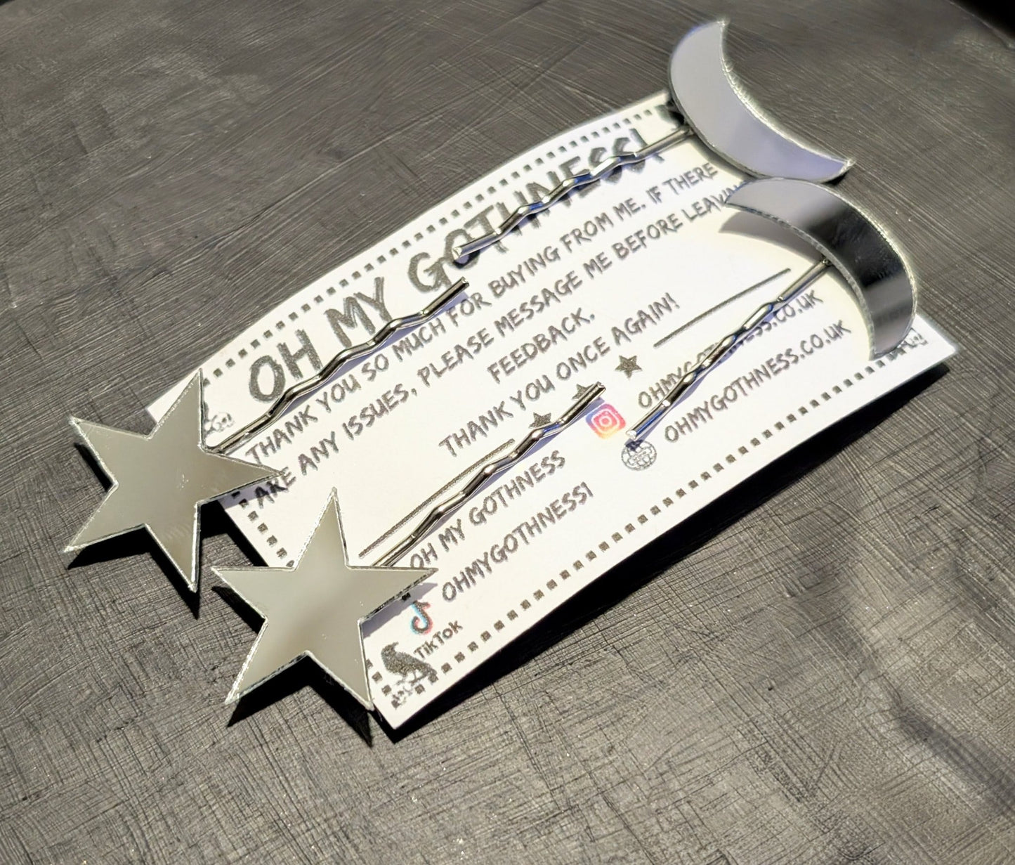 2 Pairs of Handmade Acrylic Mirror Moon and Stars Hair Slides. Gothic Accessories Gift - Oh My Gothness