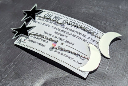 2 Pairs of Handmade Acrylic Mirror Moon and Stars Hair Slides. Gothic Accessories Gift - Oh My Gothness