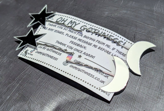 2 Pairs of Handmade Acrylic Mirror Moon and Stars Hair Slides. Gothic Accessories Gift - Oh My Gothness