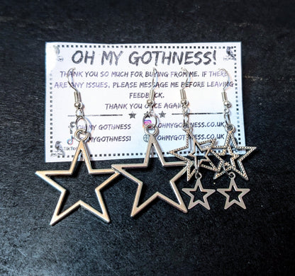 2 Pairs of Handmade Gothic Star Dangle Drop Earrings. - Oh My Gothness