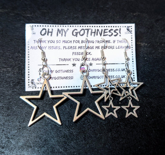 2 Pairs of Handmade Gothic Star Dangle Drop Earrings. - Oh My Gothness
