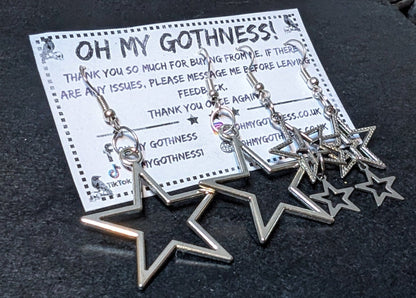 2 Pairs of Handmade Gothic Star Dangle Drop Earrings. - Oh My Gothness