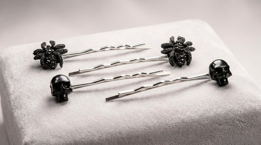 2 x Pairs of Handmade Gothic Hair Slides Black Skulls and Spiders. Goth Accessories - Oh My Gothness