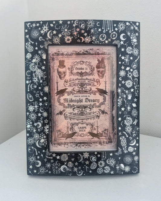 4 x 6" Portraint Picture Frame Dark Blue and Silver Celestial Cosmos Inspired Home Decor Gift - Oh My Gothness