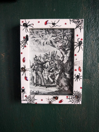 4 x 6" white wall hanging photo / picture frame adorned in red gems, spiders and webs. Gothic decor horror fan gift housewarming present - Oh My Gothness