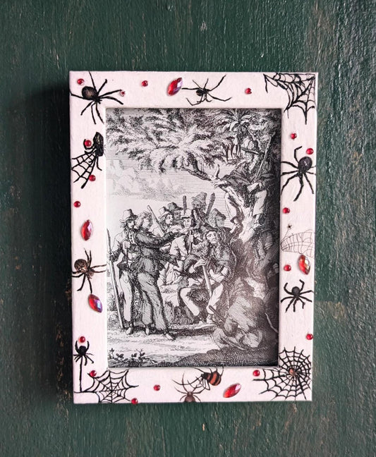 4 x 6" white wall hanging photo / picture frame adorned in red gems, spiders and webs. Gothic decor horror fan gift housewarming present - Oh My Gothness
