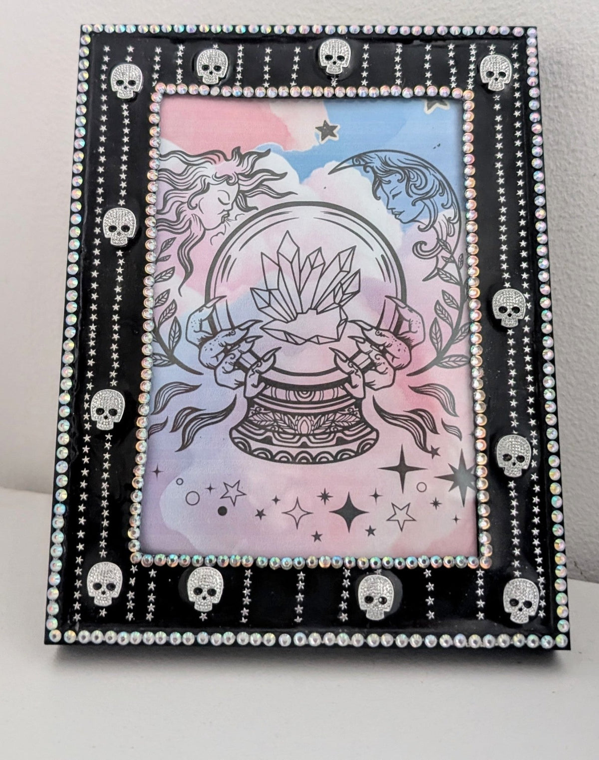 5 x 7" Picture frame, with Silver skulls + stars detailing. Gothic Modern Home Decor - Oh My Gothness