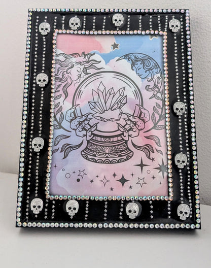 5 x 7" Picture frame, with Silver skulls + stars detailing. Gothic Modern Home Decor - Oh My Gothness