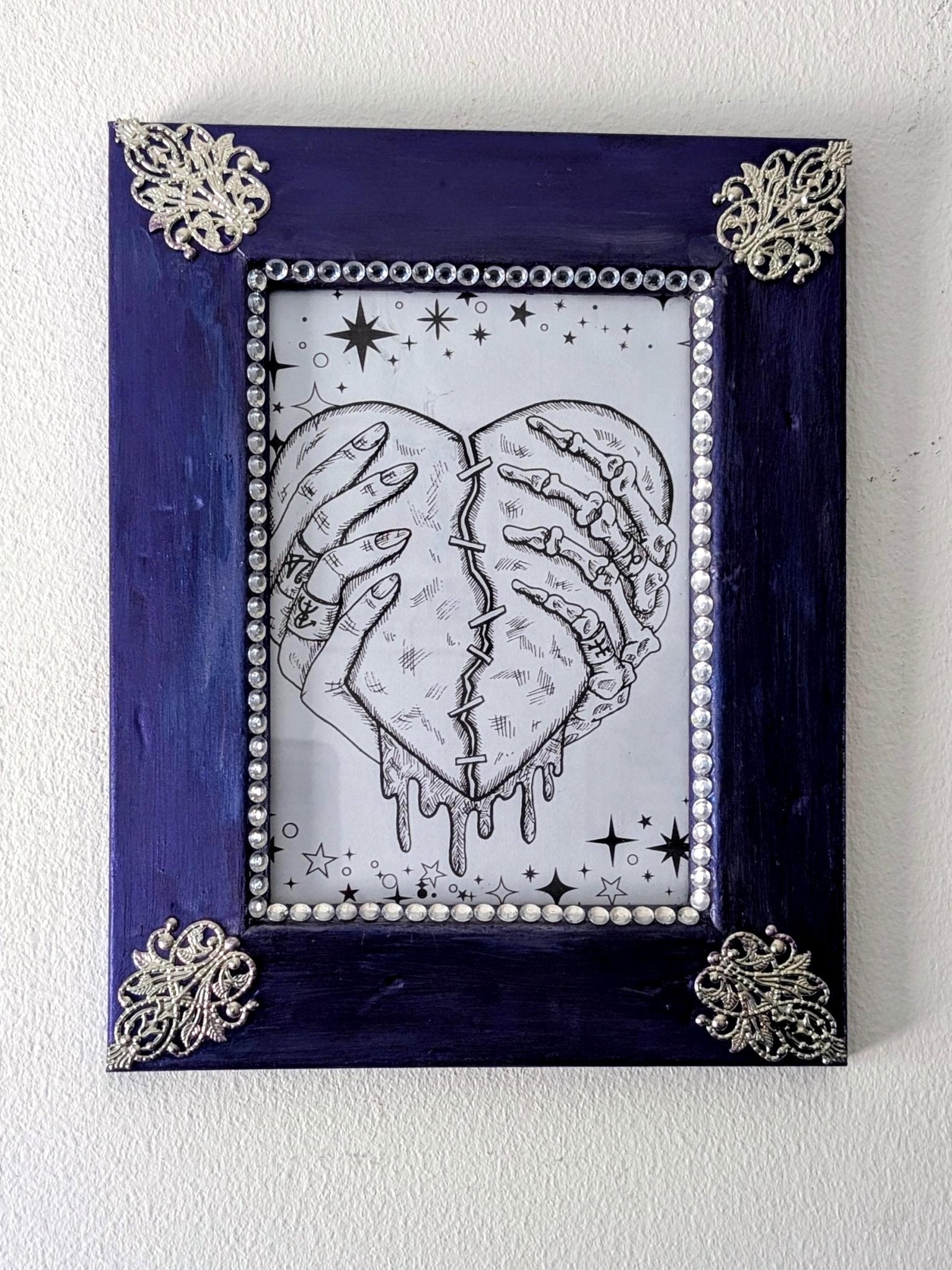 5 x 7 wall hanging portrait chunky wooden, metallic sheen purple, silver and diamante picture photo frame funky home decor ooak unique gift - Oh My Gothness