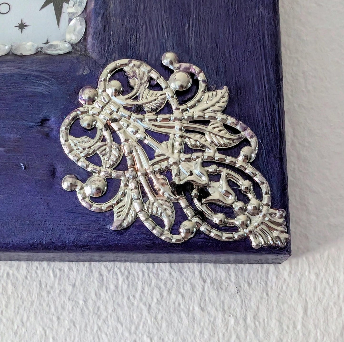 5 x 7 wall hanging portrait chunky wooden, metallic sheen purple, silver and diamante picture photo frame funky home decor ooak unique gift - Oh My Gothness