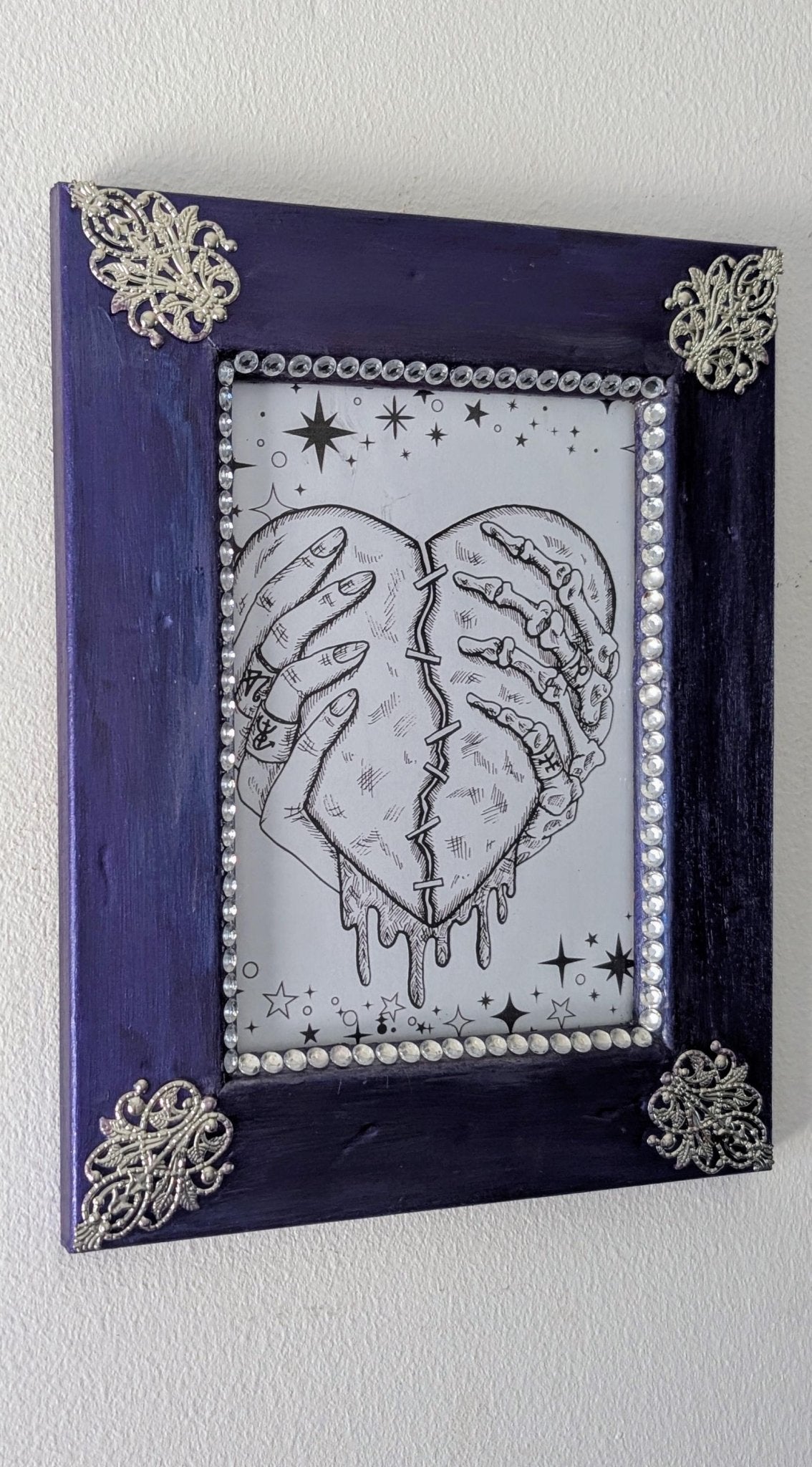5 x 7 wall hanging portrait chunky wooden, metallic sheen purple, silver and diamante picture photo frame funky home decor ooak unique gift - Oh My Gothness