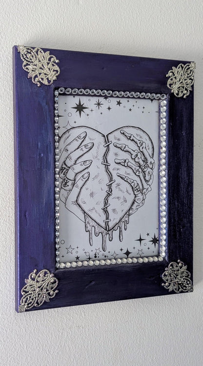 5 x 7 wall hanging portrait chunky wooden, metallic sheen purple, silver and diamante picture photo frame funky home decor ooak unique gift - Oh My Gothness