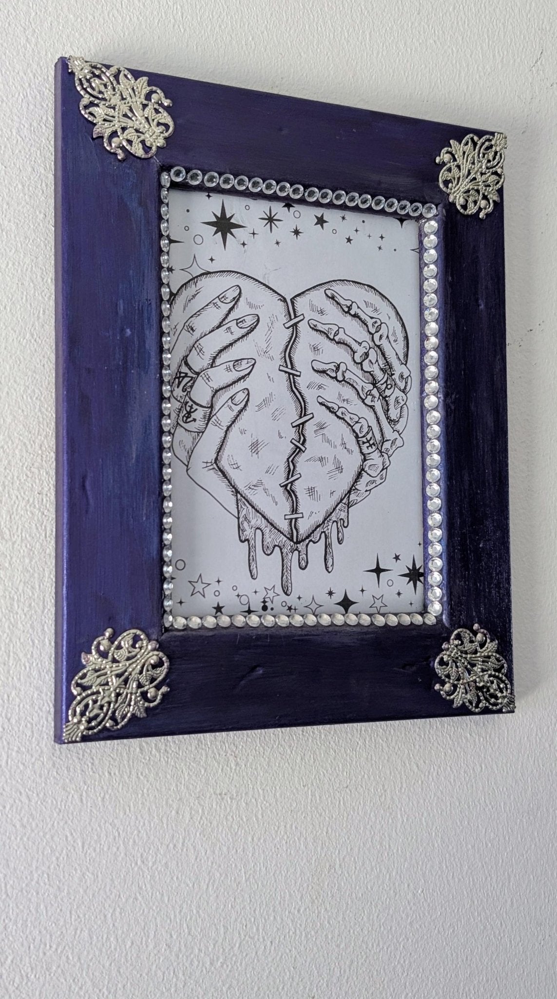 5 x 7 wall hanging portrait chunky wooden, metallic sheen purple, silver and diamante picture photo frame funky home decor ooak unique gift - Oh My Gothness