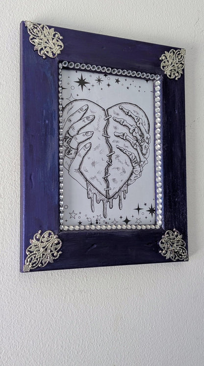 5 x 7 wall hanging portrait chunky wooden, metallic sheen purple, silver and diamante picture photo frame funky home decor ooak unique gift - Oh My Gothness