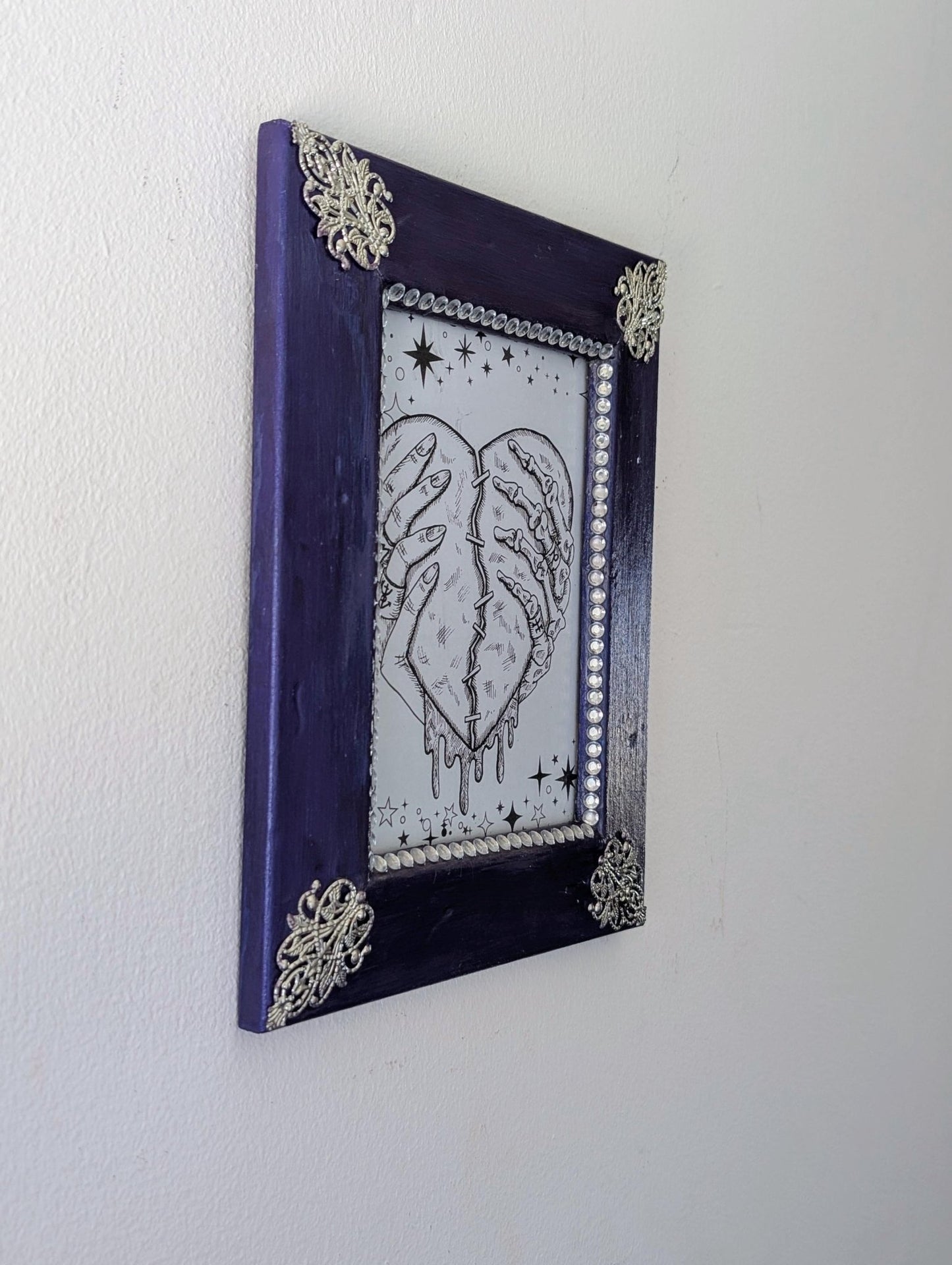 5 x 7 wall hanging portrait chunky wooden, metallic sheen purple, silver and diamante picture photo frame funky home decor ooak unique gift - Oh My Gothness
