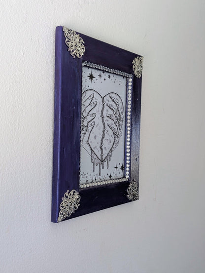 5 x 7 wall hanging portrait chunky wooden, metallic sheen purple, silver and diamante picture photo frame funky home decor ooak unique gift - Oh My Gothness