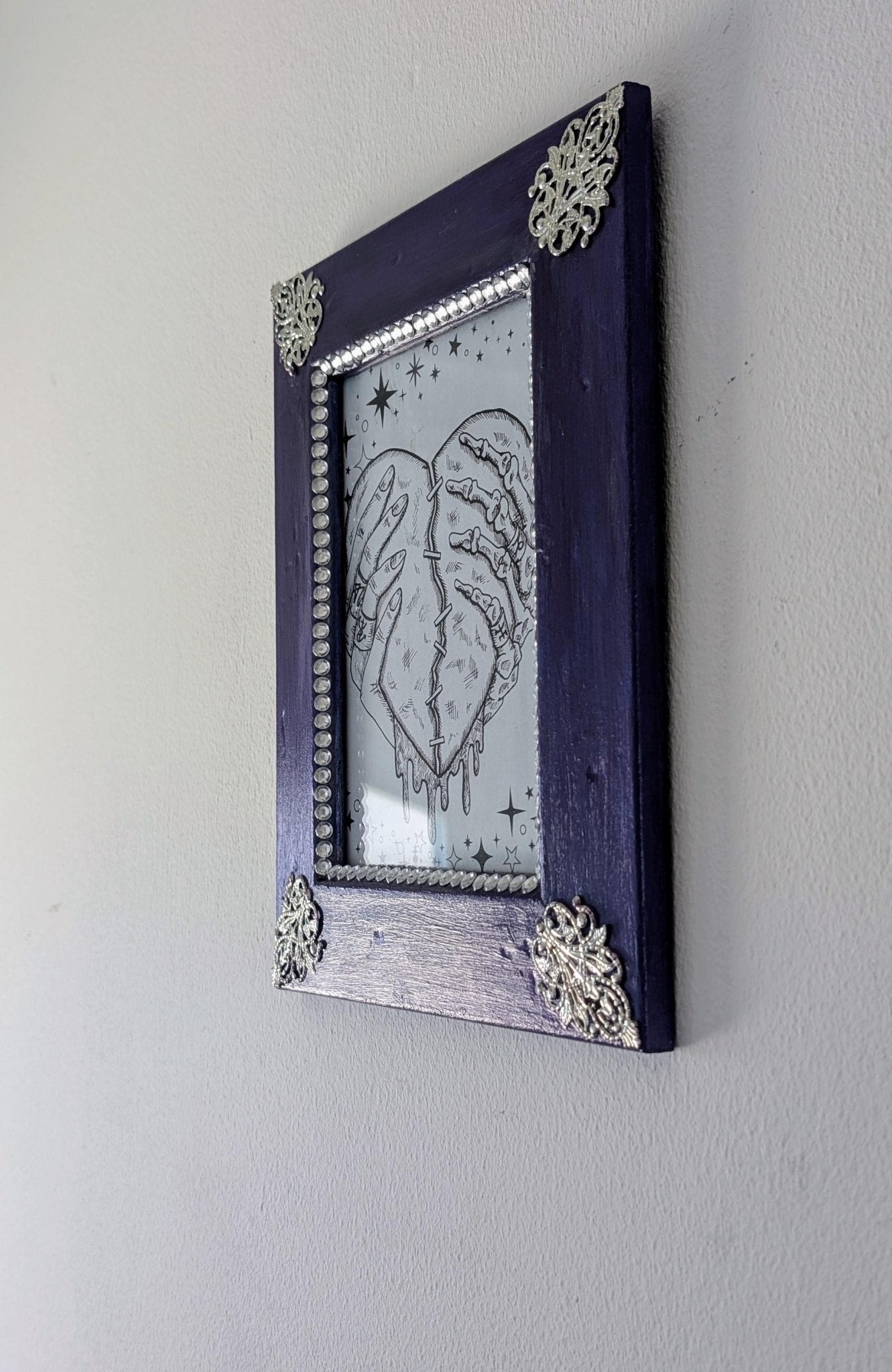 5 x 7 wall hanging portrait chunky wooden, metallic sheen purple, silver and diamante picture photo frame funky home decor ooak unique gift - Oh My Gothness