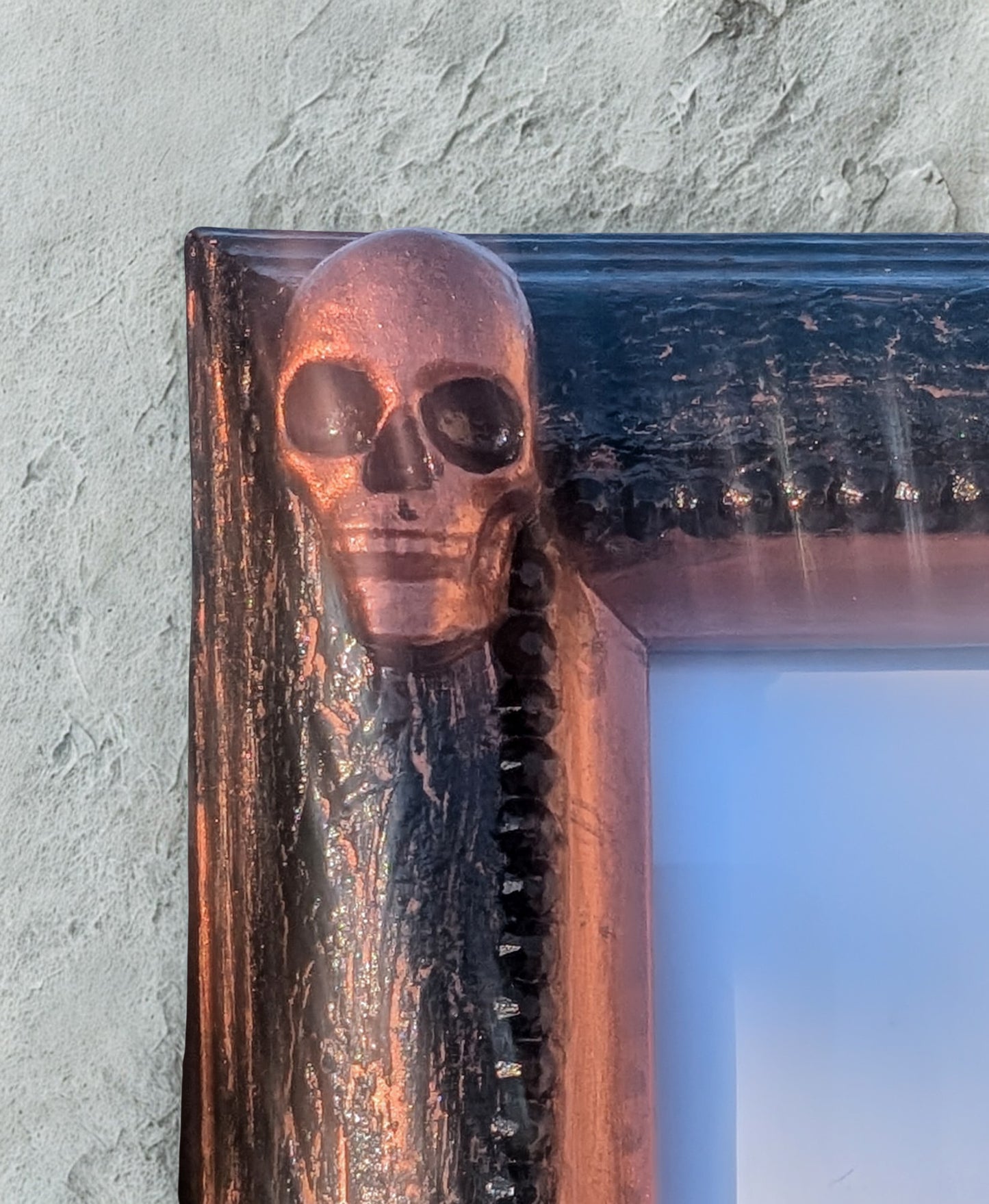 Gothic Inspired A4 12" x 8" Picture Frame Art Display Distressed Black and Copper With Skulls Home Decor Gift