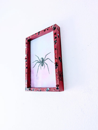 6 x 4" red deep wooden photo frame. Hand embellished+ painted gothic charms crosses skulls gems unusual funky gothic home decor gift inspo - Oh My Gothness