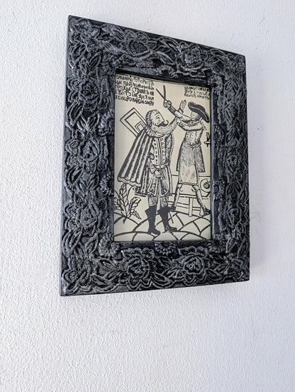 6 x 4" wall hanging portrait photo frame. Decorative gothic dark grey with silvery tones house warming house decor chunky wood couple gift - Oh My Gothness