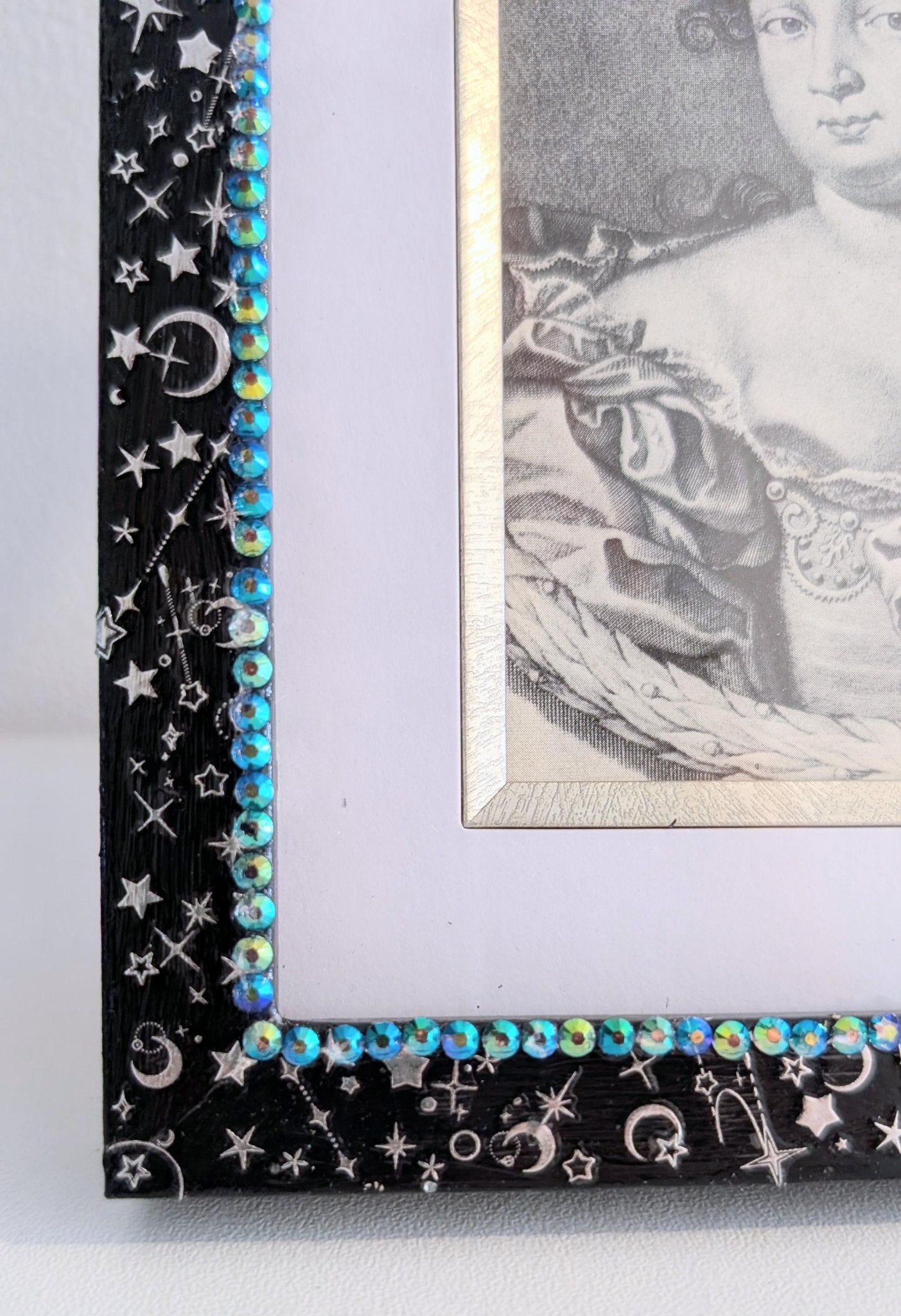 6 x 8" / 4 x 6" Freestanding Picture Frame Hand Painted Blue and Silver Celestial Home Decor - Oh My Gothness