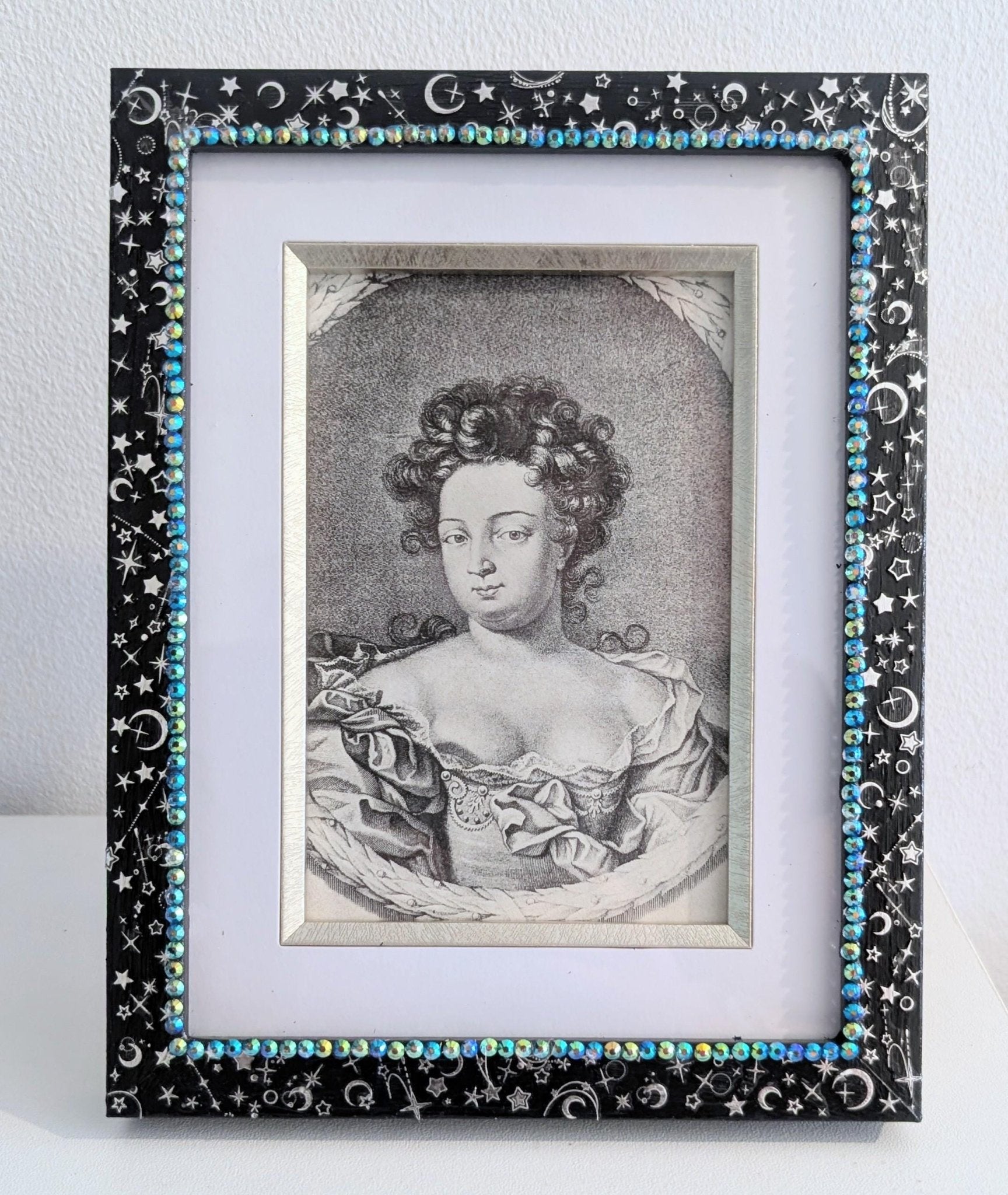 6 x 8" / 4 x 6" Freestanding Picture Frame Hand Painted Blue and Silver Celestial Home Decor - Oh My Gothness
