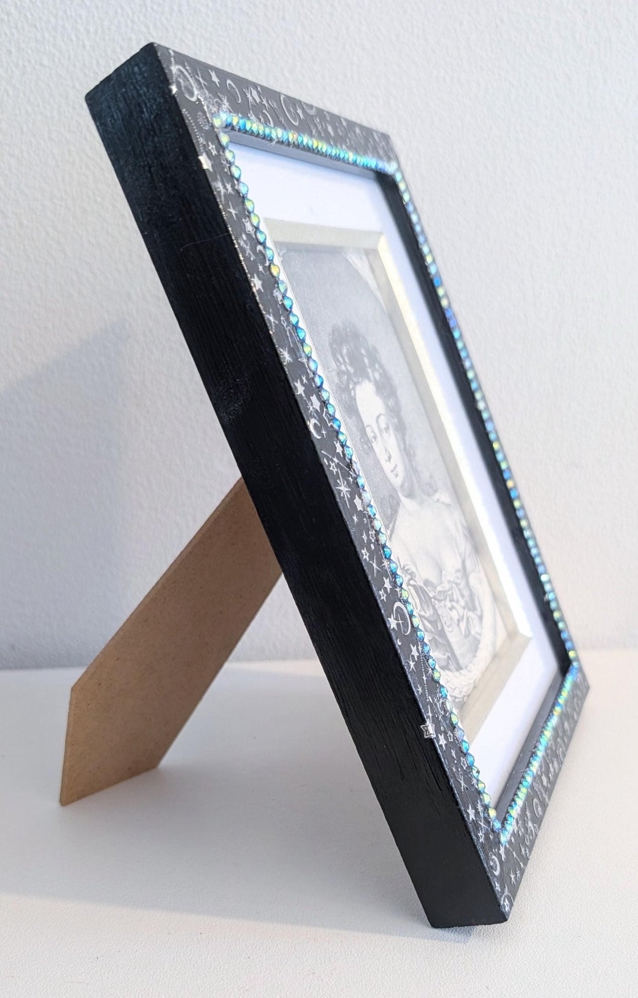6 x 8" / 4 x 6" Freestanding Picture Frame Hand Painted Blue and Silver Celestial Home Decor - Oh My Gothness