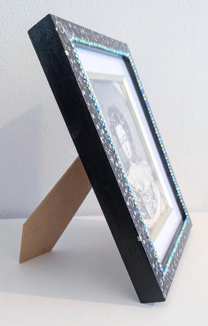 6 x 8" / 4 x 6" Freestanding Picture Frame Hand Painted Blue and Silver Celestial Home Decor - Oh My Gothness