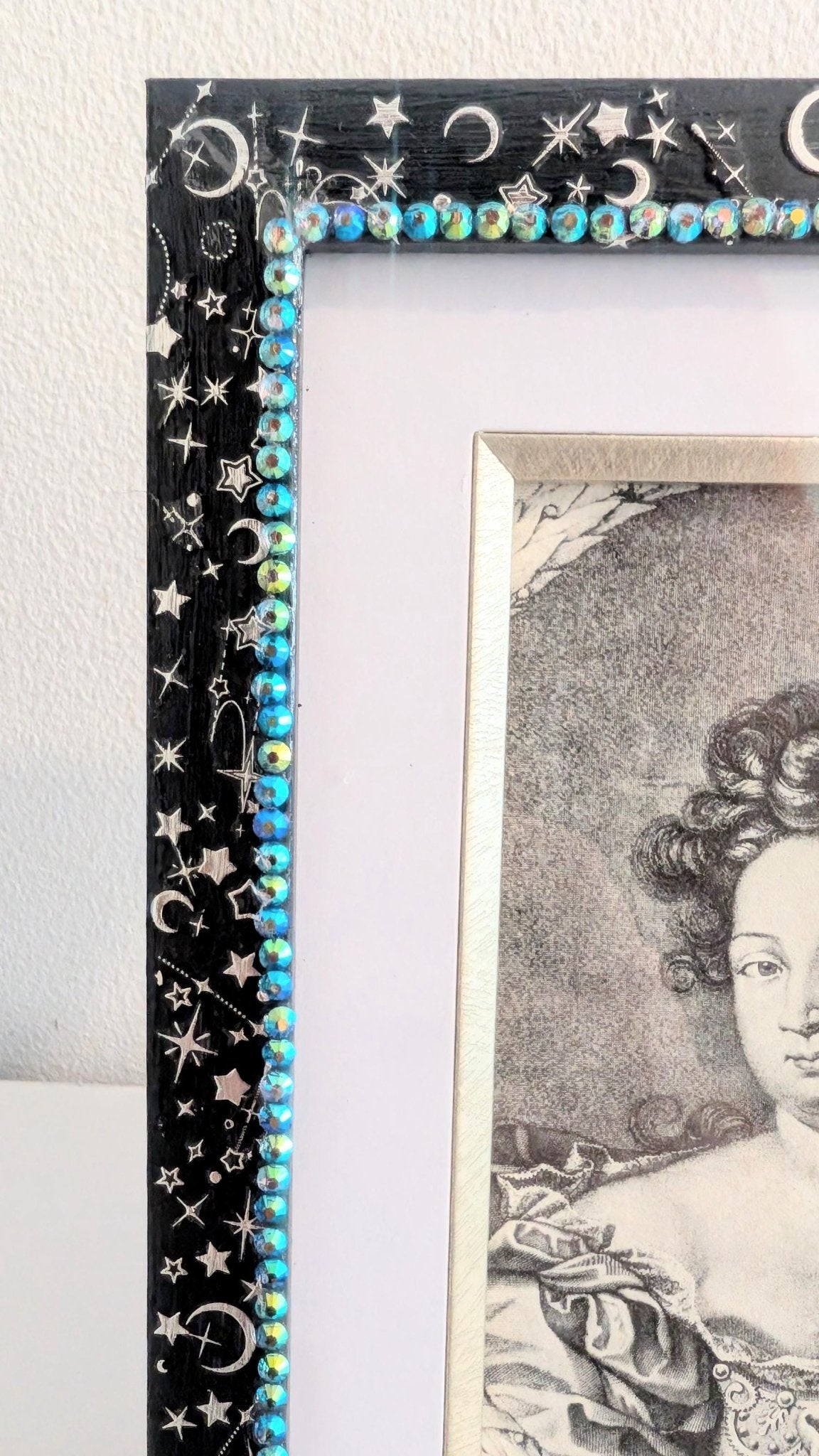 6 x 8" / 4 x 6" Freestanding Picture Frame Hand Painted Blue and Silver Celestial Home Decor - Oh My Gothness