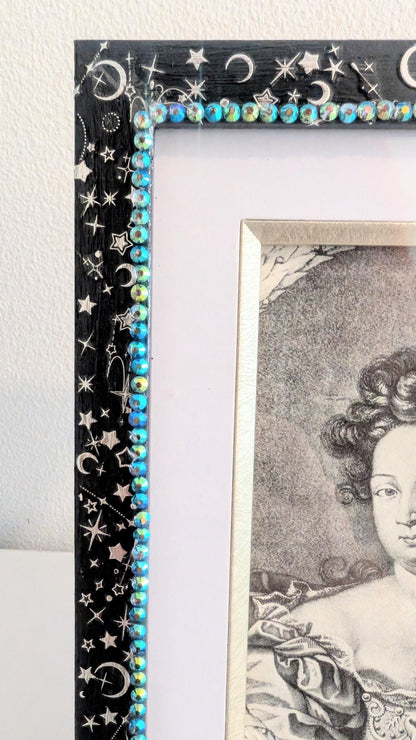 6 x 8" / 4 x 6" Freestanding Picture Frame Hand Painted Blue and Silver Celestial Home Decor - Oh My Gothness