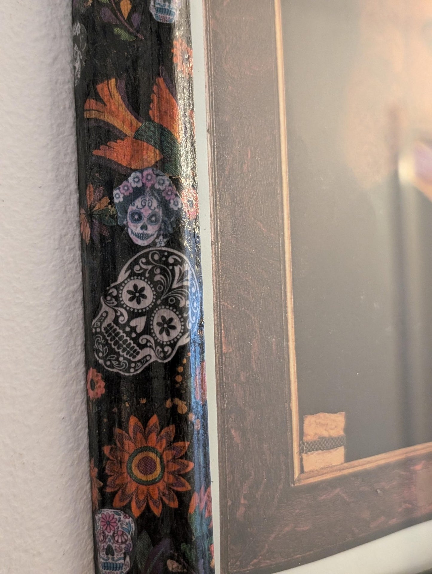 8 x 10 wall hanging portrait picture photo frame Découpaged Mexican sugar skulls Home decor Colourful Flowers, Black Skelton birds bats - Oh My Gothness