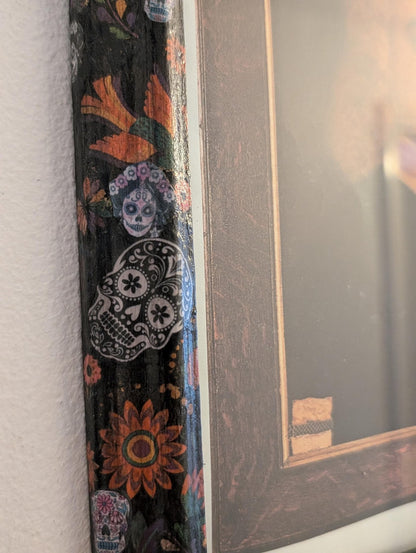 8 x 10 wall hanging portrait picture photo frame Découpaged Mexican sugar skulls Home decor Colourful Flowers, Black Skelton birds bats - Oh My Gothness