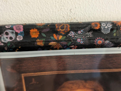 8 x 10 wall hanging portrait picture photo frame Découpaged Mexican sugar skulls Home decor Colourful Flowers, Black Skelton birds bats - Oh My Gothness