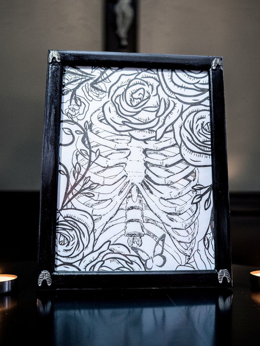 8 x 6" Black Picture Frame Free Standing with Ribcage Detailing - Gothic Home Decor Gift - Oh My Gothness