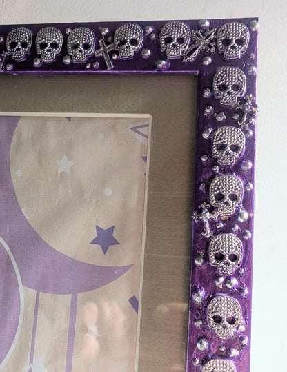8 x 6" Metalic Purple & Silver Picture Frame Portrait Freestanding With Skulls and Crosses - Oh My Gothness
