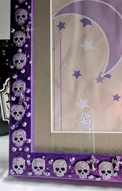 8 x 6" Metalic Purple & Silver Picture Frame Portrait Freestanding With Skulls and Crosses - Oh My Gothness