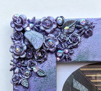 8 x 6" Picture Frame. Portrait, Lilac, Green, Spiders, Diamantes, Roses And Foliage. Gothic Home Decor - Oh My Gothness