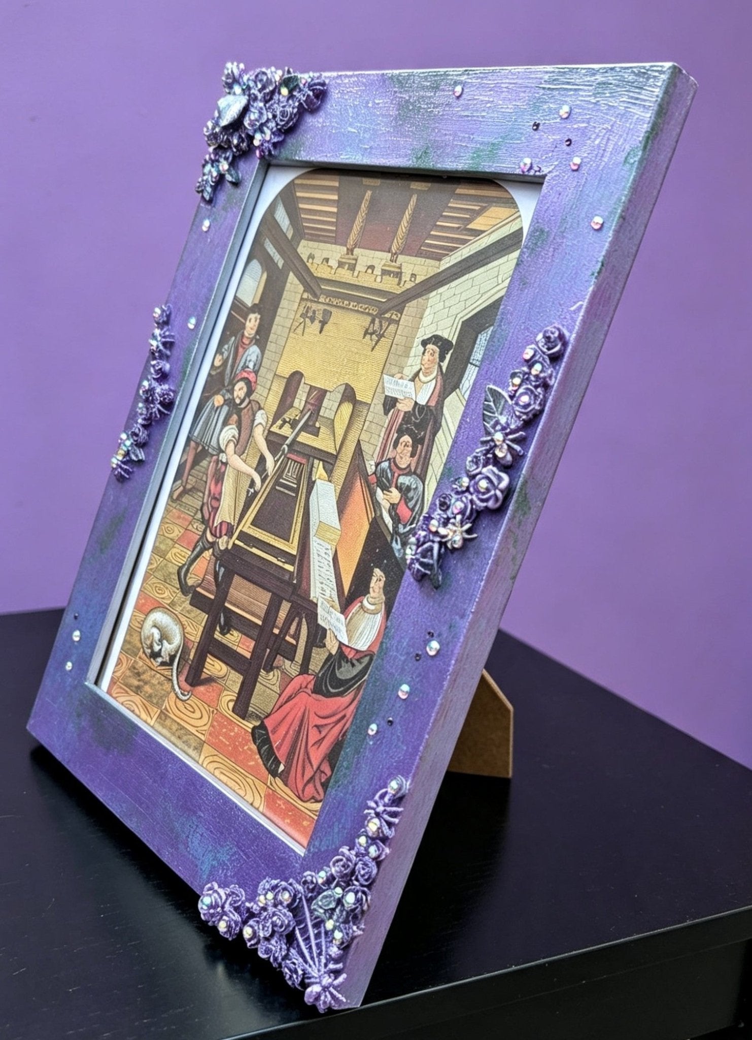 8 x 6" Picture Frame. Portrait, Lilac, Green, Spiders, Diamantes, Roses And Foliage. Gothic Home Decor - Oh My Gothness