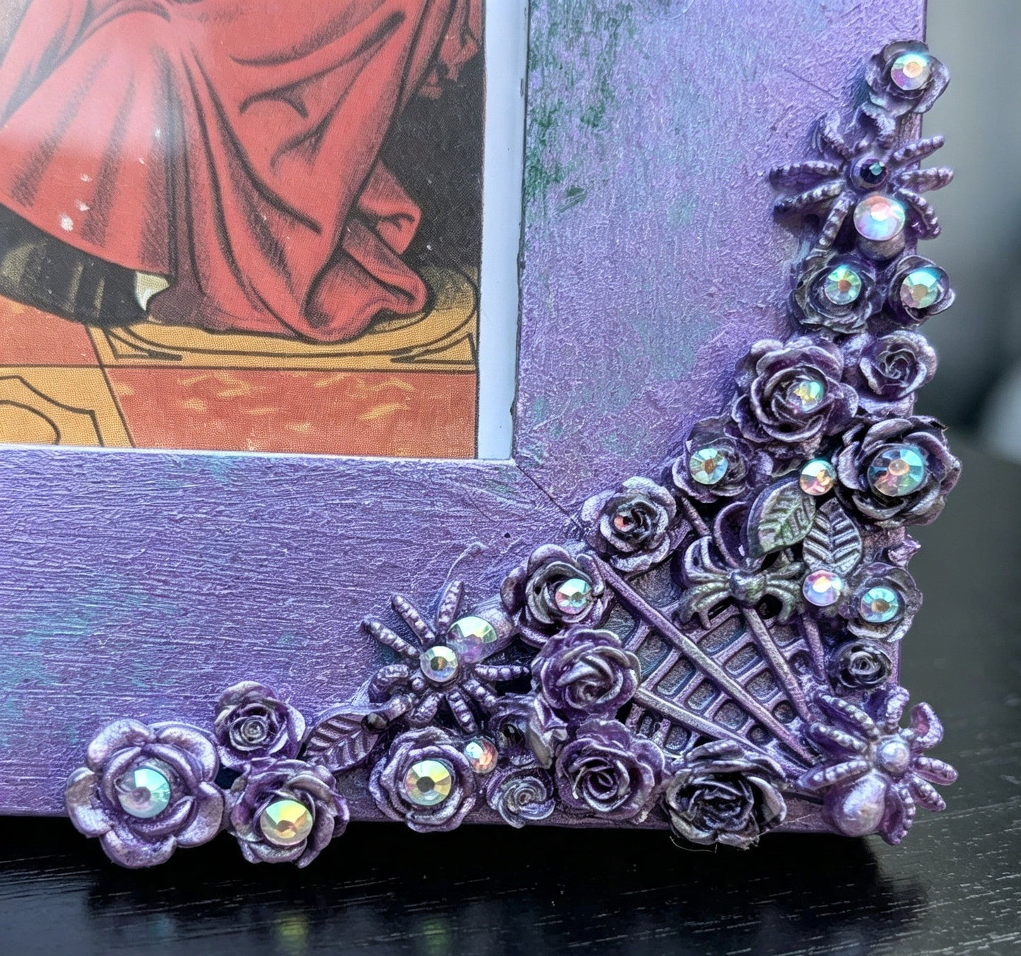 8 x 6" Picture Frame. Portrait, Lilac, Green, Spiders, Diamantes, Roses And Foliage. Gothic Home Decor - Oh My Gothness