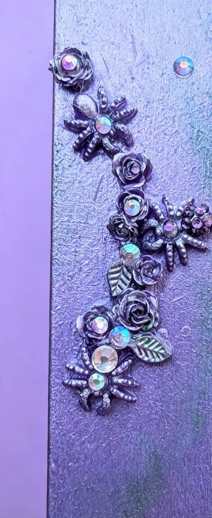 8 x 6" Picture Frame. Portrait, Lilac, Green, Spiders, Diamantes, Roses And Foliage. Gothic Home Decor - Oh My Gothness