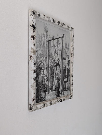 8.5"X 10" portrait Gothic Photo Picture Frame. Wall hung decor Hand painted in white with spiders and webs horror fan arachnophobia gift - Oh My Gothness