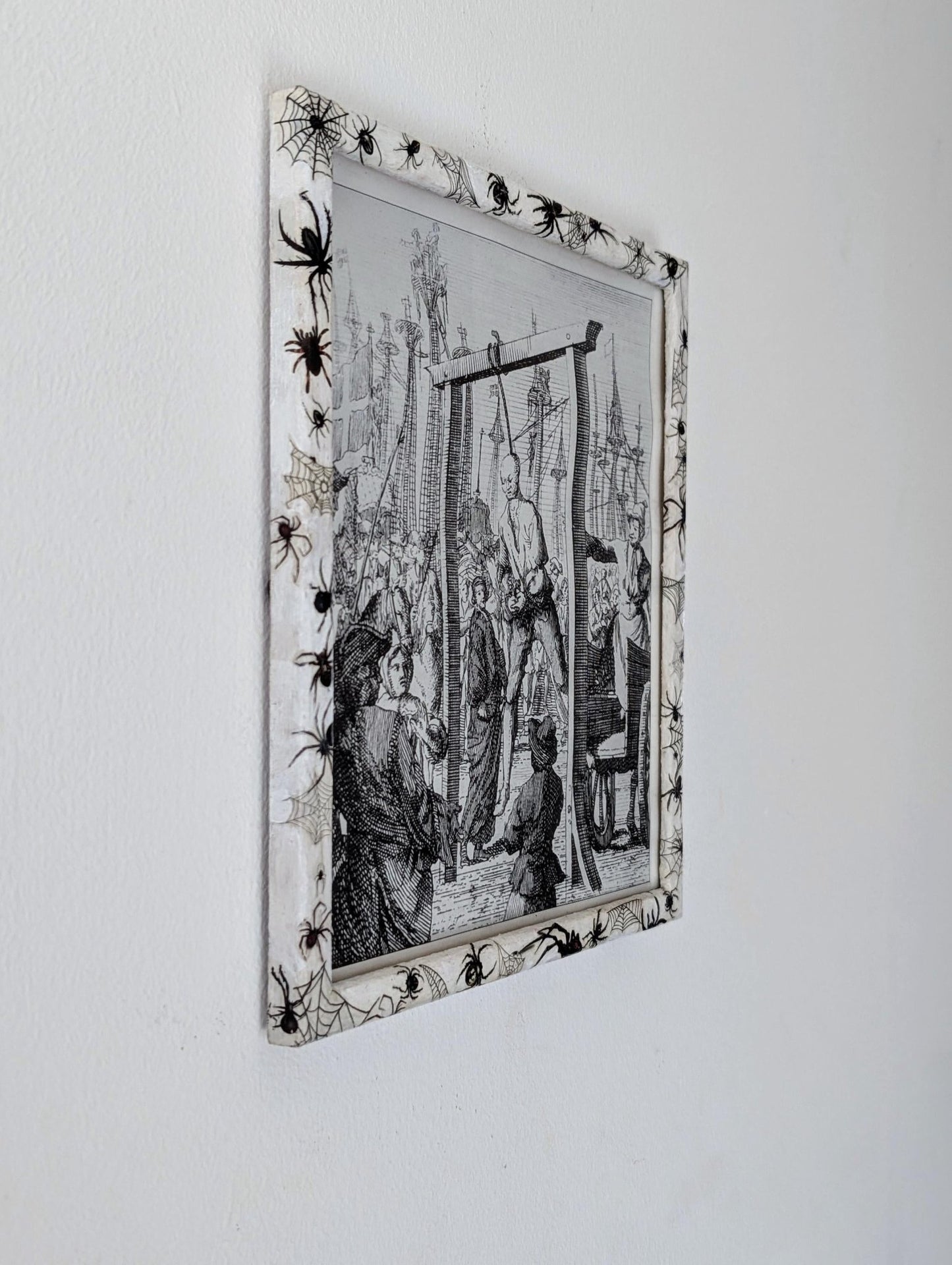 8.5"X 10" portrait Gothic Photo Picture Frame. Wall hung decor Hand painted in white with spiders and webs horror fan arachnophobia gift - Oh My Gothness