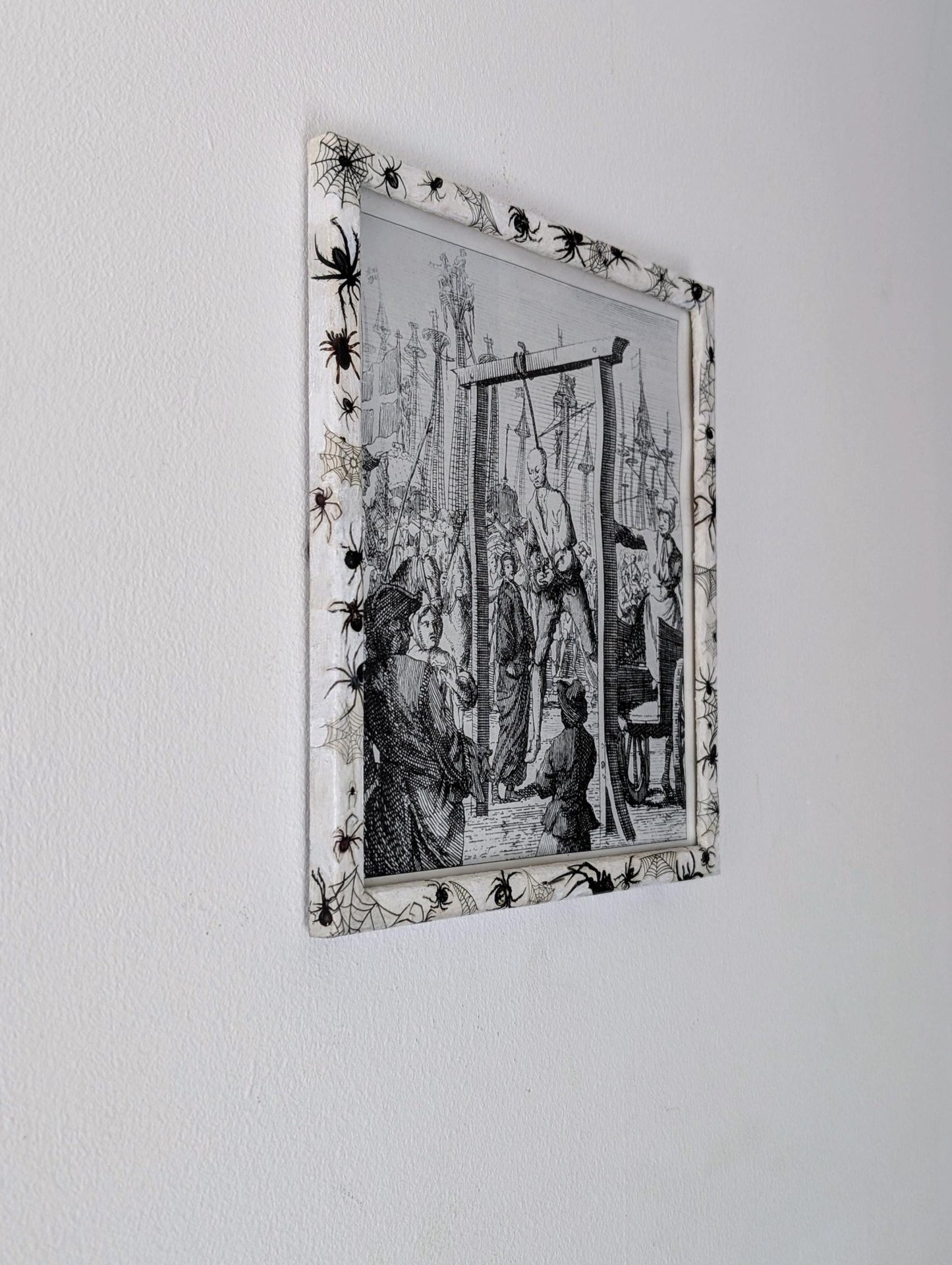 8.5"X 10" portrait Gothic Photo Picture Frame. Wall hung decor Hand painted in white with spiders and webs horror fan arachnophobia gift - Oh My Gothness