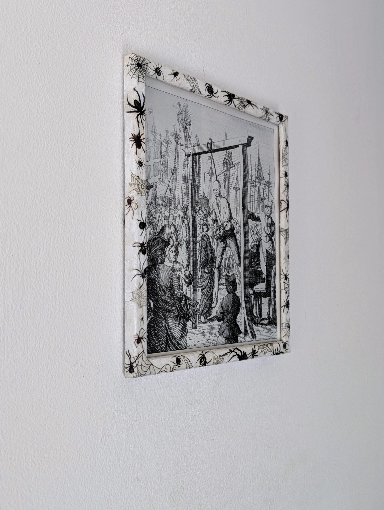 8.5"X 10" portrait Gothic Photo Picture Frame. Wall hung decor Hand painted in white with spiders and webs horror fan arachnophobia gift - Oh My Gothness