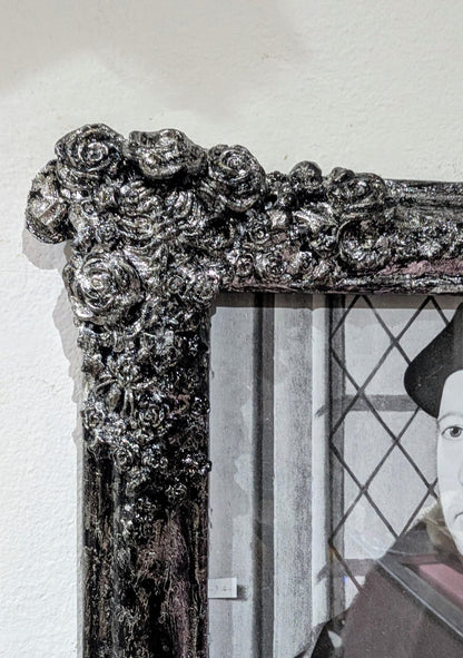 9 x 7" wall hanging portrait picture photo frame silver black distressed gothic inspired roses, ribcage, butterflies unique home decor gift - Oh My Gothness