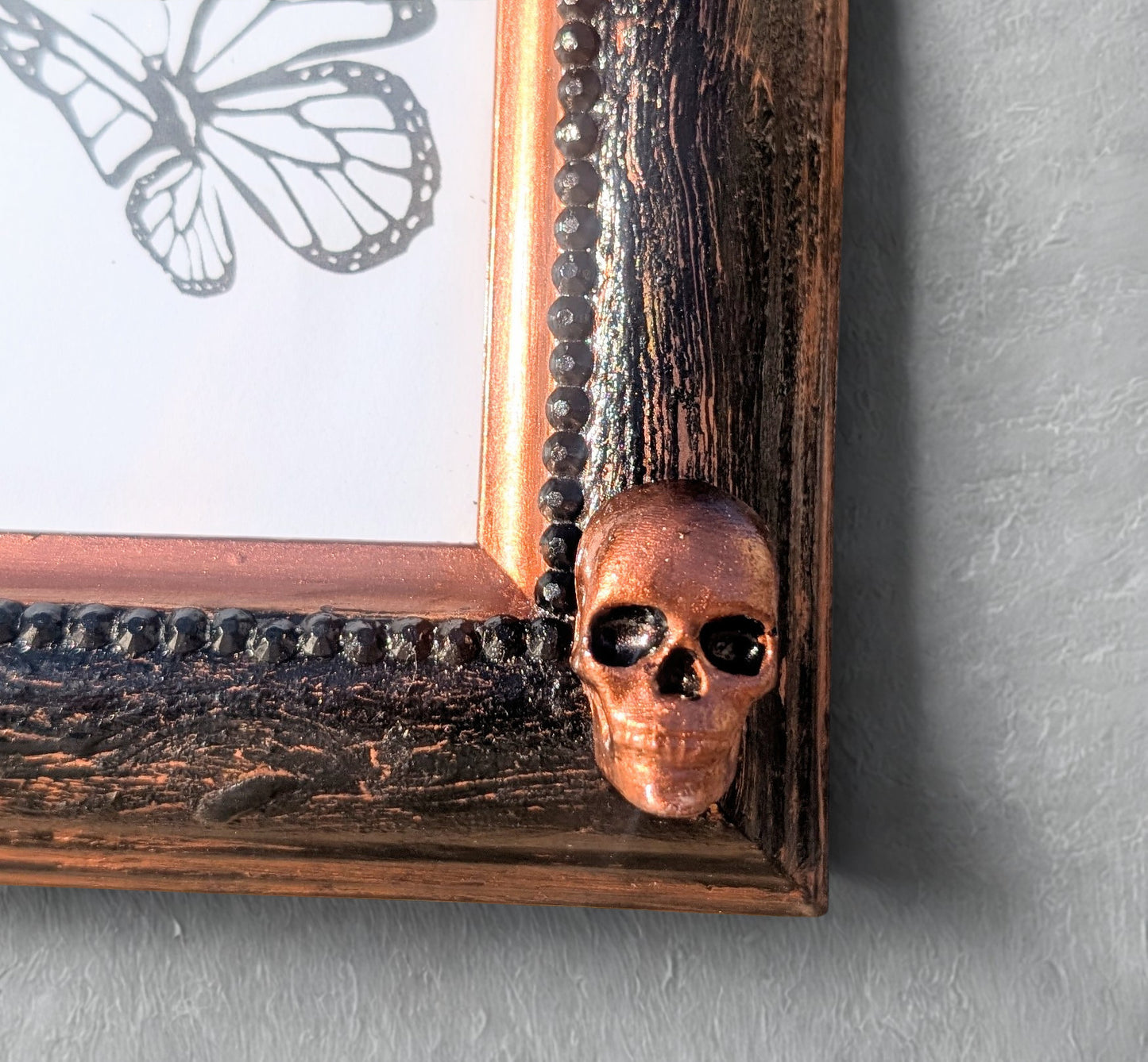 Gothic Inspired A4 12" x 8" Picture Frame Art Display Distressed Black and Copper With Skulls Home Decor Gift