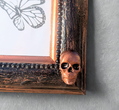 Gothic Inspired A4 12" x 8" Picture Frame Art Display Distressed Black and Copper With Skulls Home Decor Gift