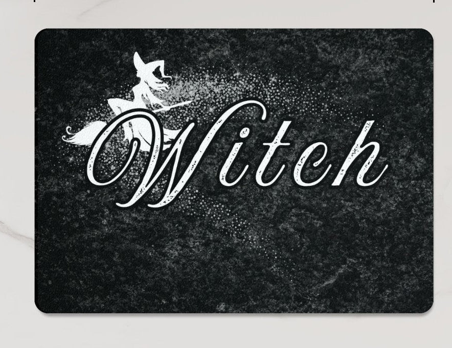Large Black and white witch design, heatproof, tempered glass chopping board.
