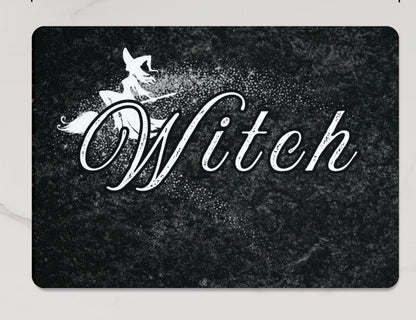 Large Black and white witch design, heatproof, tempered glass chopping board.